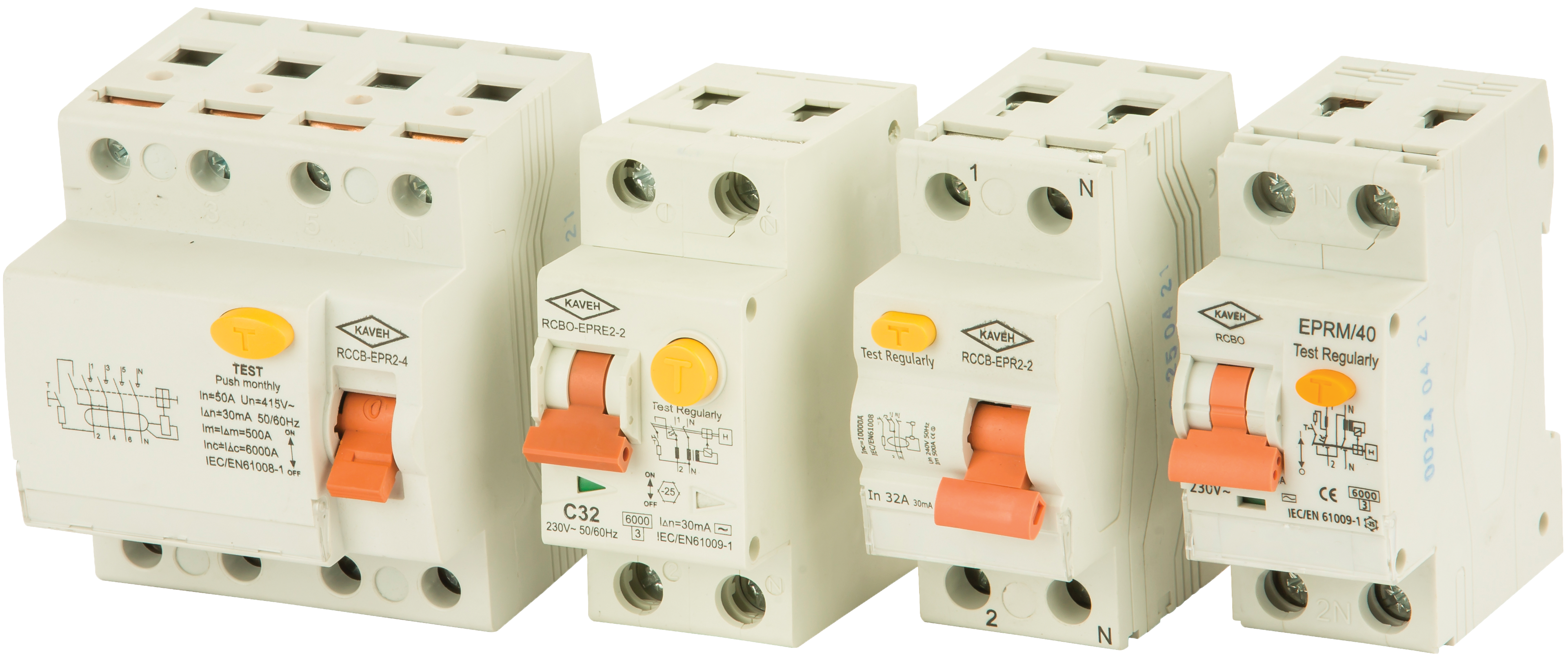 کلید محافظ جان ( ترکیبی ) دو پل 25 تا 63 آمپر تیپ C ( 30 میلی آمپر ) ( 10KA ) کاوه